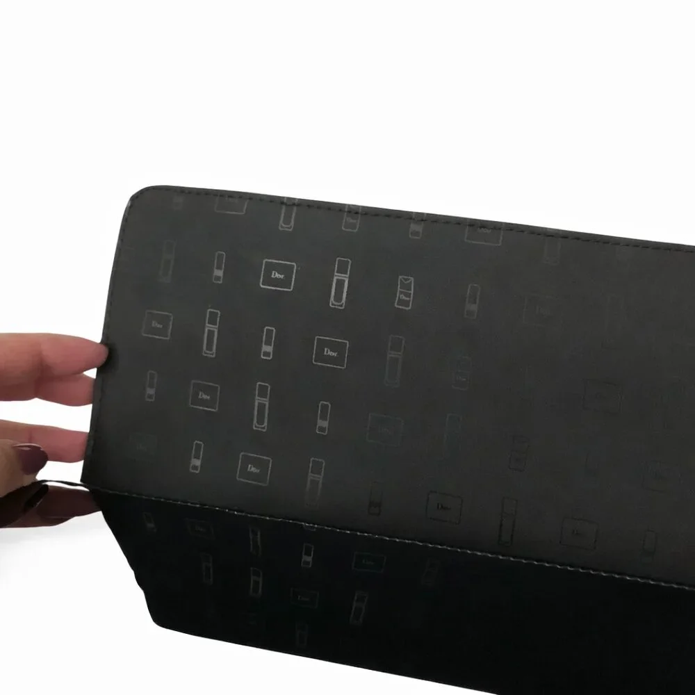 Dior Beauté Patent Leather Cosmetic Bag Black CD Charm Flap Pouch NWOT